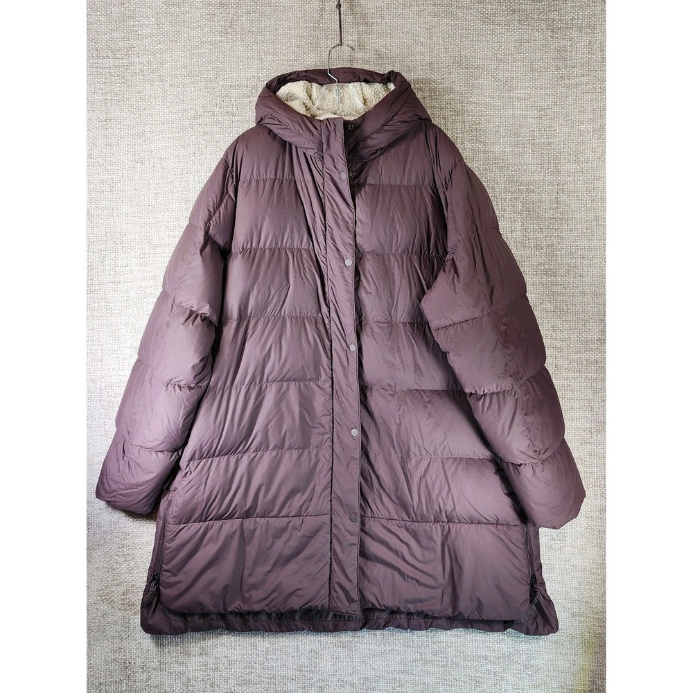 REI Down Parka Womens 3X Dusty Plum Sherpa Lined Hood Full Zip Snap